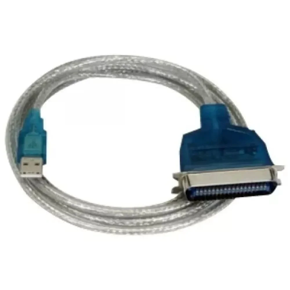 USB to Parallel Adapter, Centronics (36-pin male connector) cable blue silver 6'